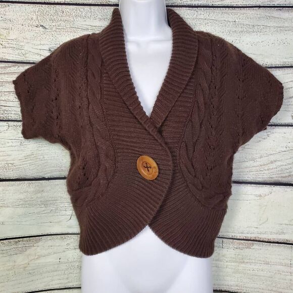 Maurices Brown Cable Knit Shawl Collar Short Sleeve Sweater Vest Size L - Picture 1 of 8